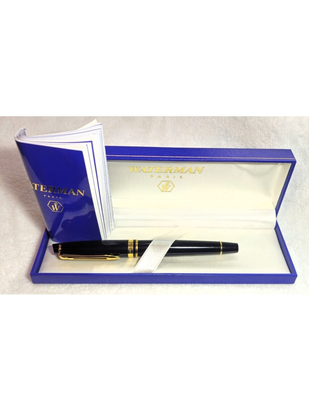 Waterman Expert Fountain Pen Black Lacquer Gold Trim Luxury Gift w Box Fine Nib